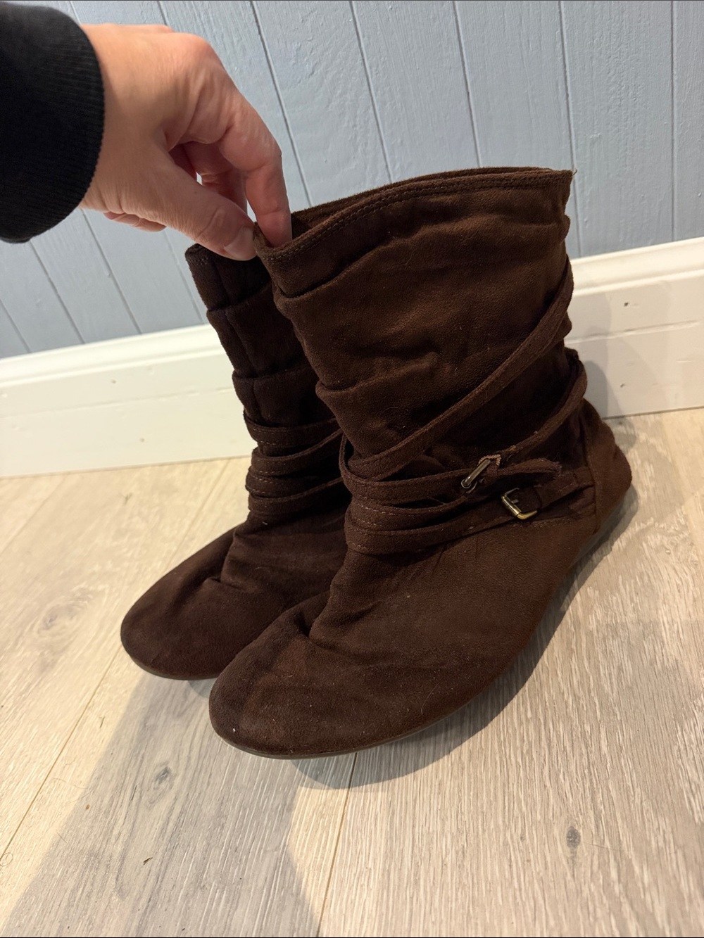 Kohl's Women's Dark Brown Suede Slouch Ankle Boots with Buckle